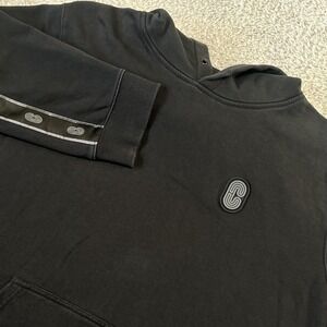 Coach Hoodie Mens 2XL Black Pullover Fleece Logo Tape Athleisure Streetwear Y2K